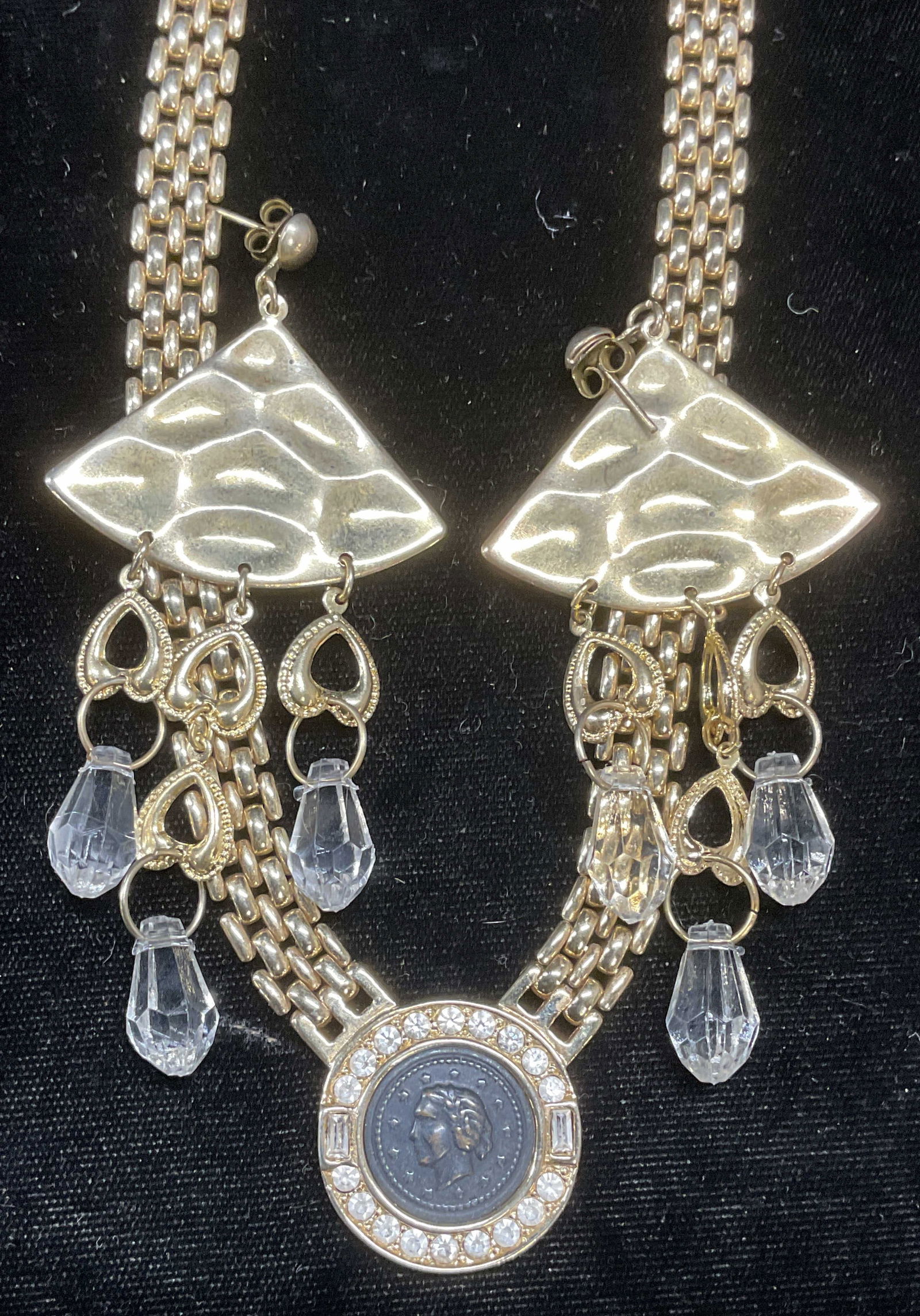 2 Coin Motif Necklace, Gold Tn Crystal Earrings (1 of 6)