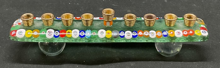 Judaica Glass Patterned Menorah