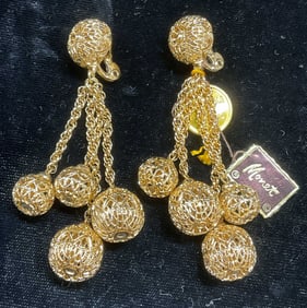 Vintage Monet Gold Tn Dangle Earrings NWT