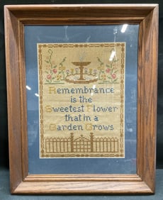Framed Fountain Flowers Cross Stitch Sampler