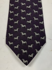 Rue de la Paix Purple Zebra Motif Silk Necktie