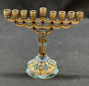 Jeweled & Enameled Brass Menorah