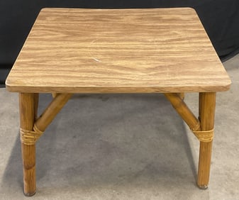 Vintage Wood Rattan Bamboo Top Side Table