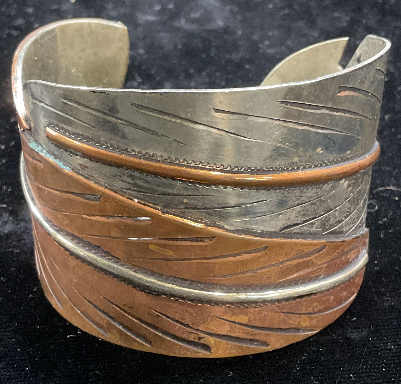 Silver Tone & Copper Feather Cuff Bracelet (1 of 6)