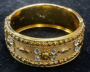 Gold Tone Floral Crystal Bangle Bracelet