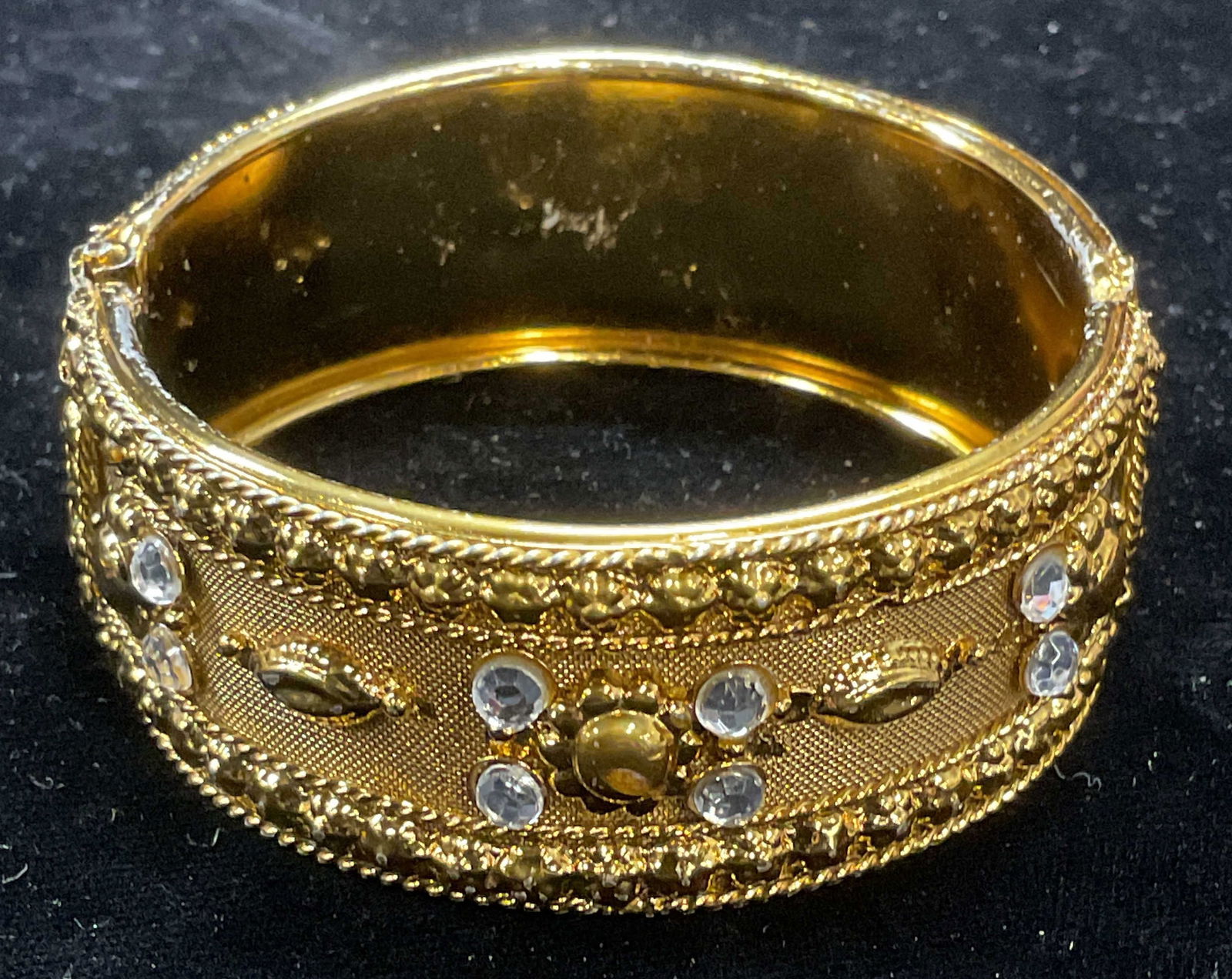 Gold Tone Floral Crystal Bangle Bracelet (1 of 6)