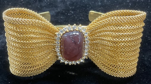 Yosca Gold Tone Mesh Bow Crystal Bracelet