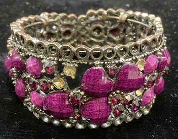 Silver Tone Purple Crystal Cuff Bracelet