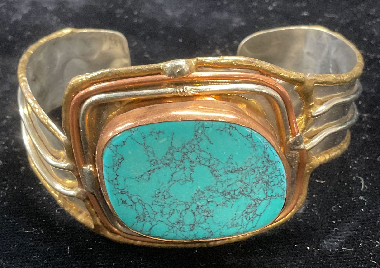 Silver Tone Brass Copper Turquoise Bracelet India (1 of 7)
