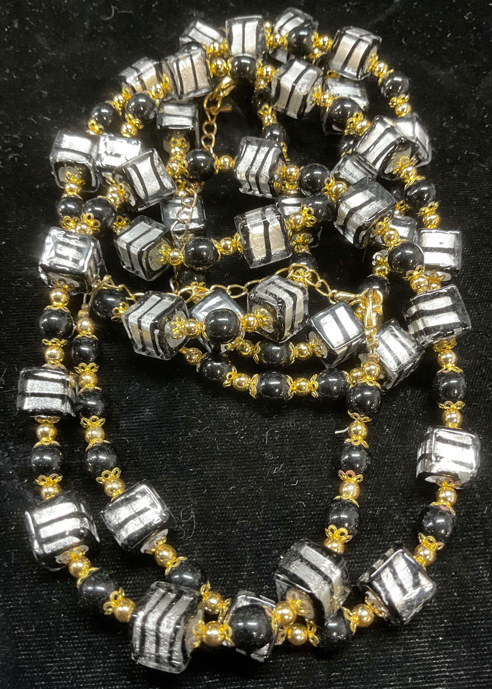 Pair Gold & Silver Tone Art Glass Beaded Necklaces (1 of 6)