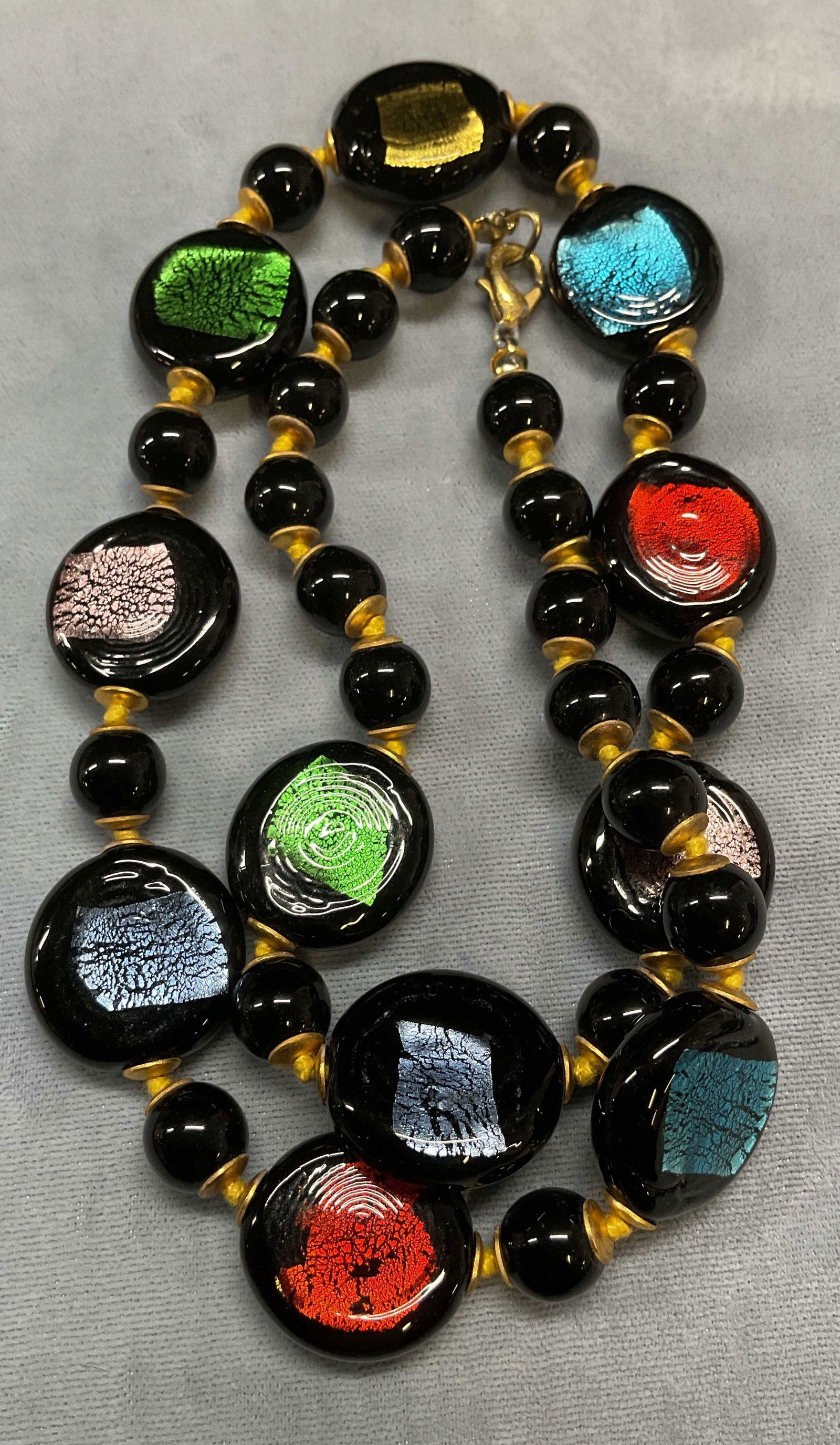 Vintage Black Art Glass Metallic Necklace (1 of 6)