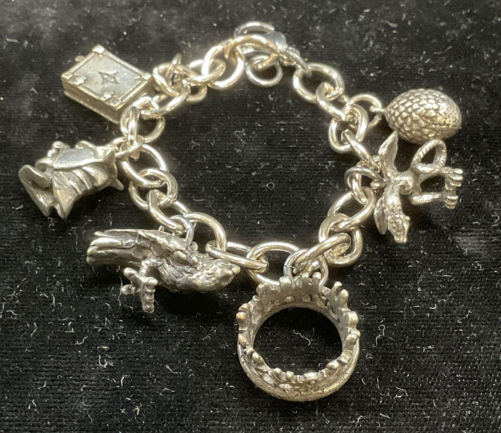 Sgn Silver Tone Dragon, Crown, Charm Bracelet (1 of 7)