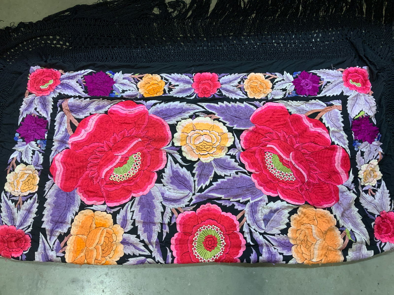 Hand Embroidered Floral Motif Fringed Shawl (1 of 7)