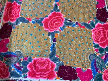 Hand Embroidered Floral & Bird Fringed Shawl