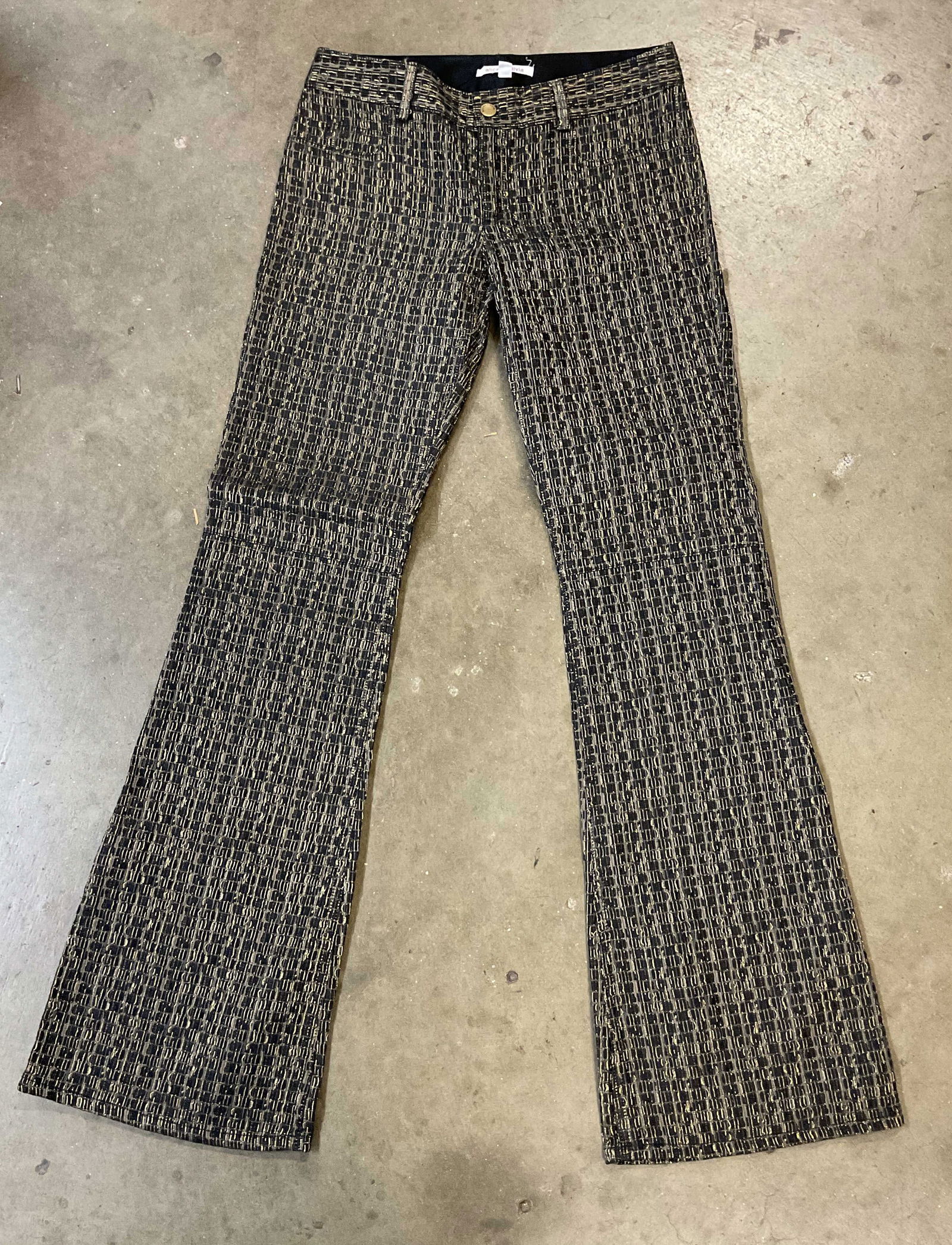 Alice + Olivia Black & Gold Toned Flare Pants NYC (1 of 7)