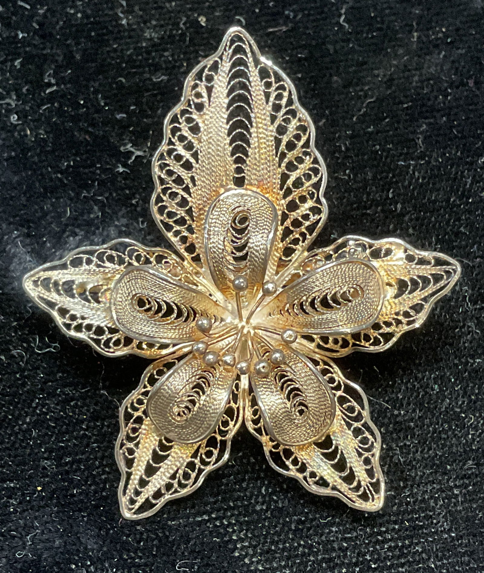 Vtg Sgn Sterling Silver Filigree Flower Brooch (1 of 6)