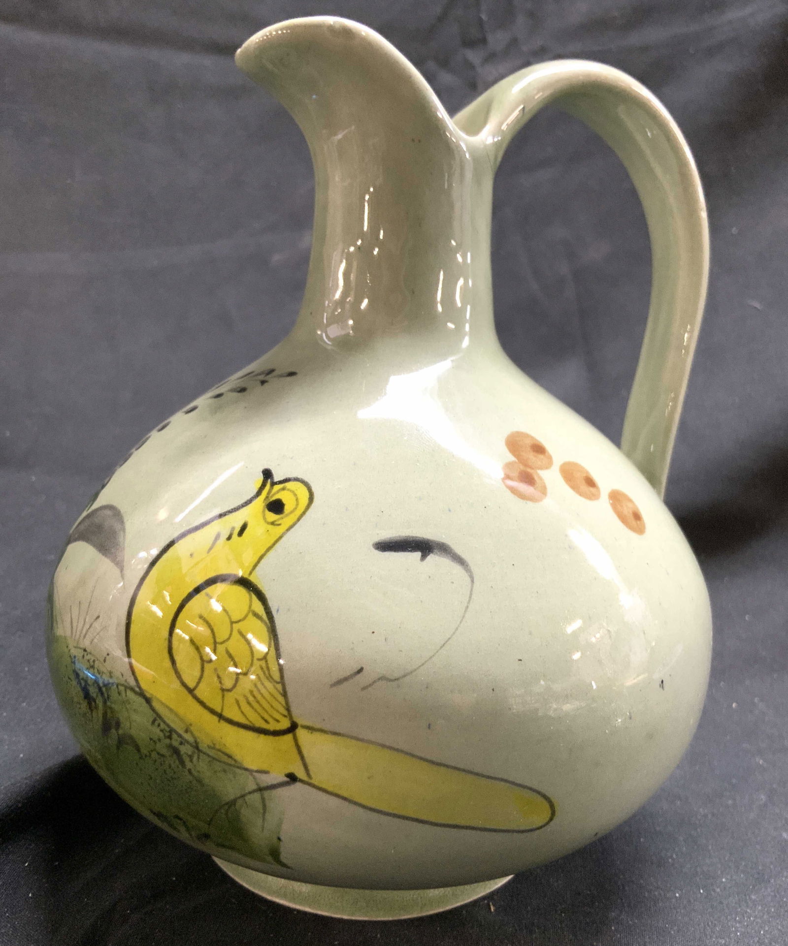 Signed Hand Painted Pottery Pitcher W Bird (1 of 8)