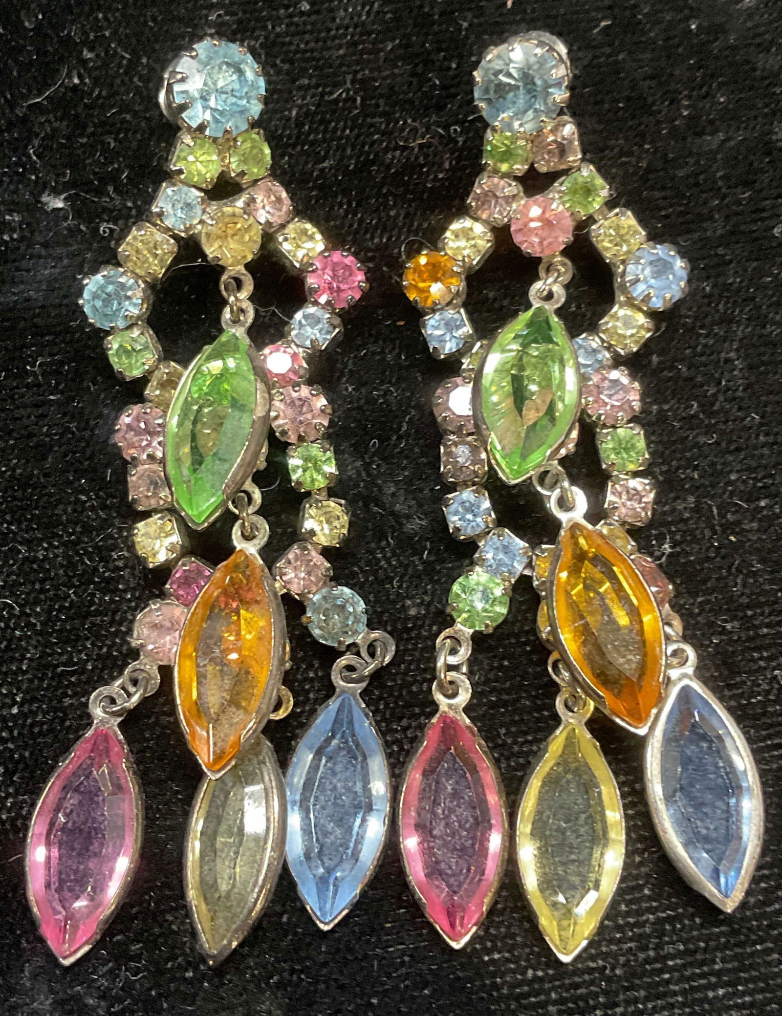 Vtg Silver Tone Crystal Chandelier Earrings (1 of 6)
