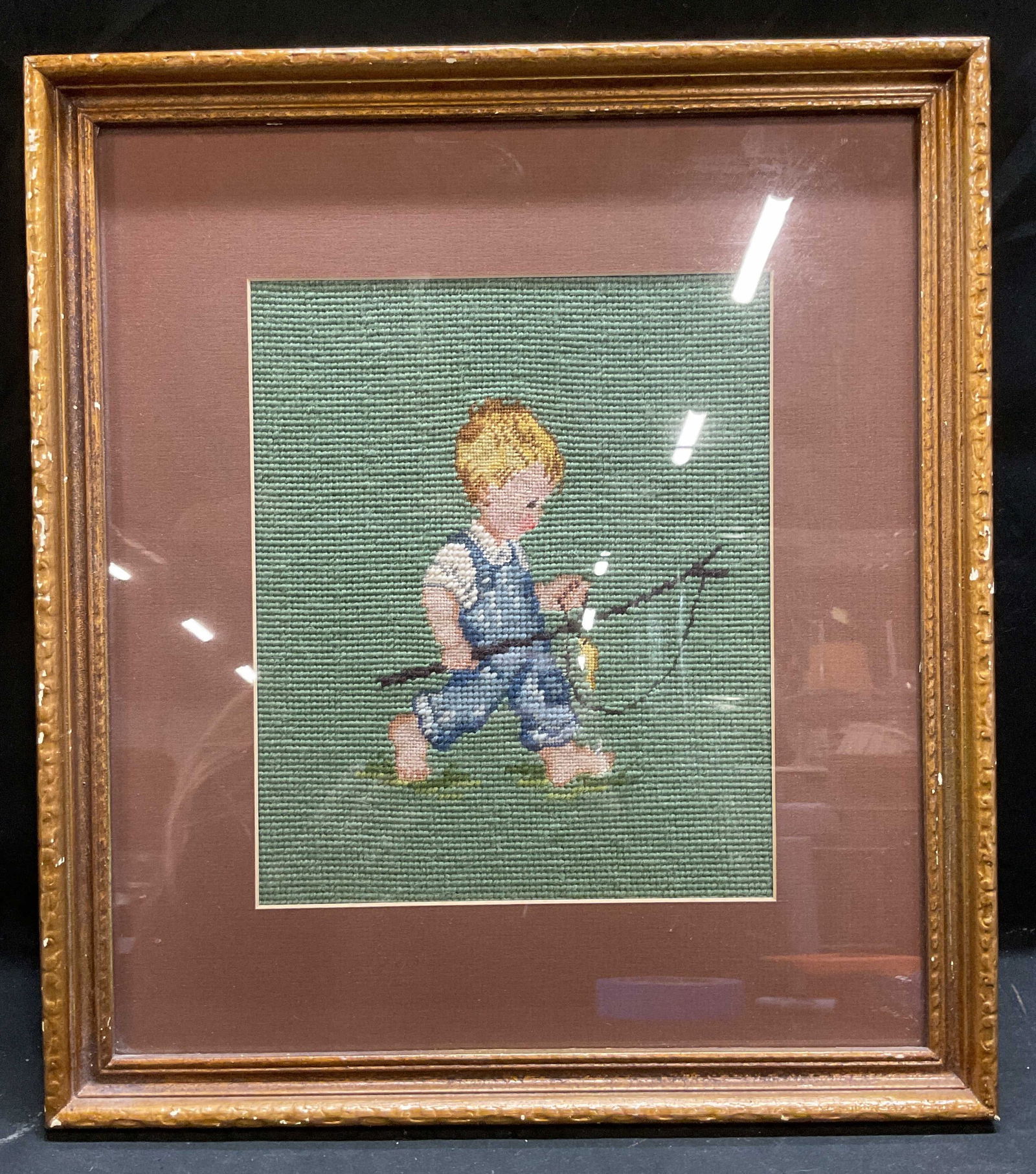 Framed Cross Stitch Panel Boy Fishing (1 of 6)