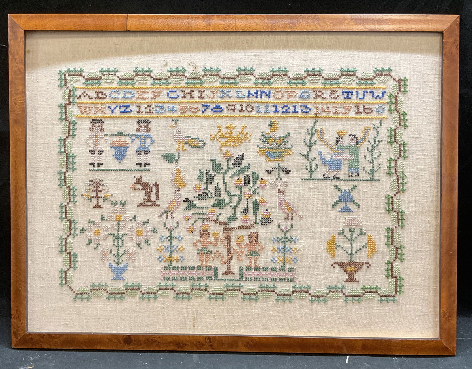 Framed Cross Stitch Sampler, Adam & Eve (1 of 6)