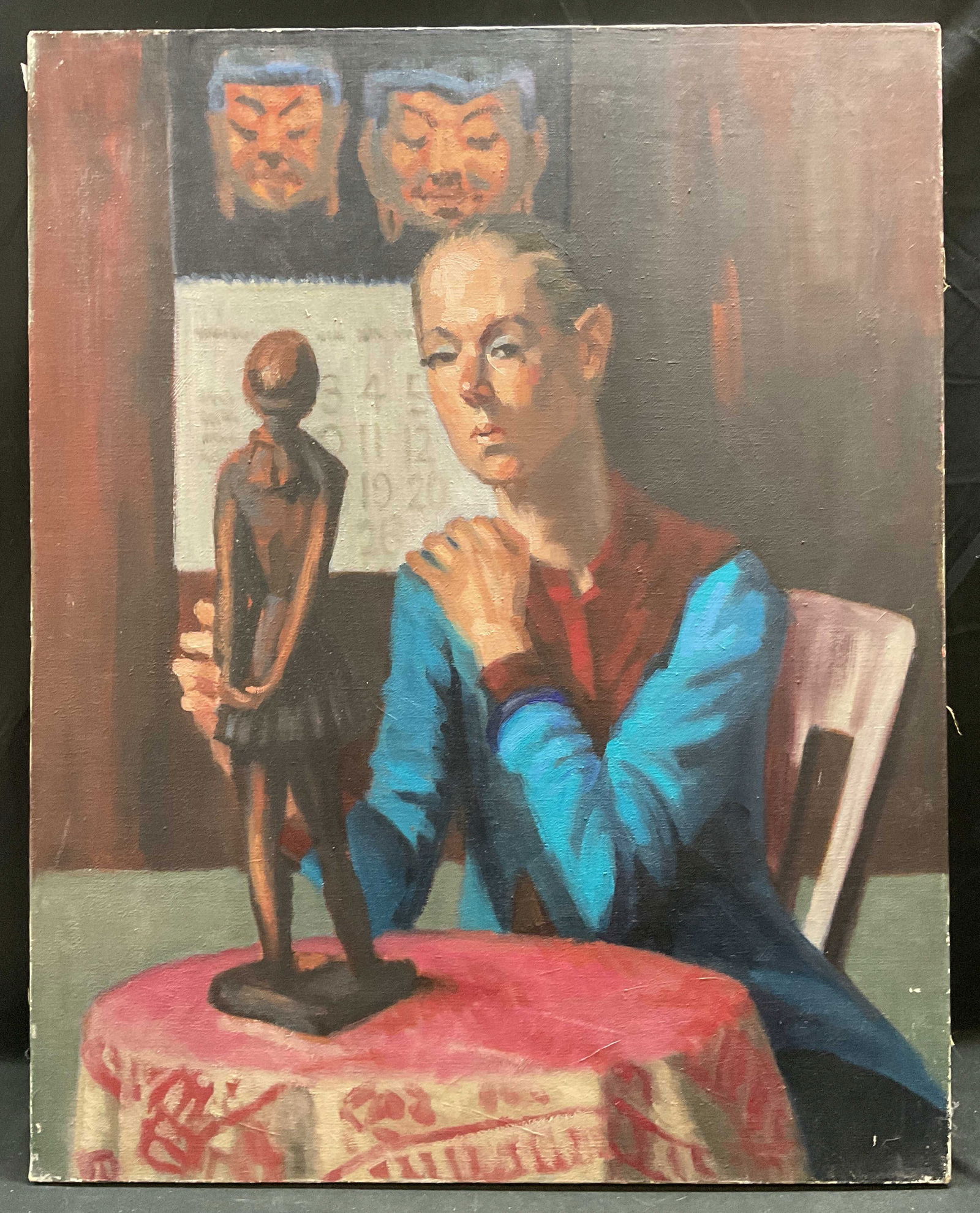 Signed Asher Woman Portrait Oil Painting 30in (1 of 6)