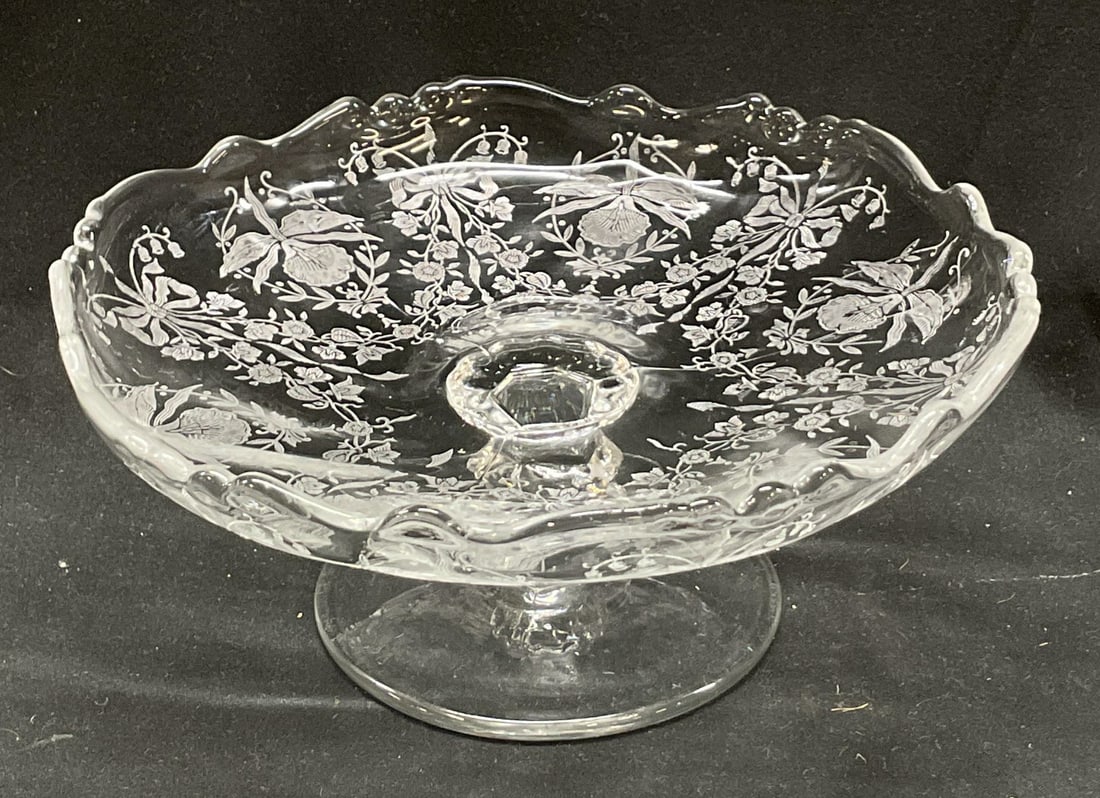 Glass Etched Orchid Pedestal Dish (1 of 7)