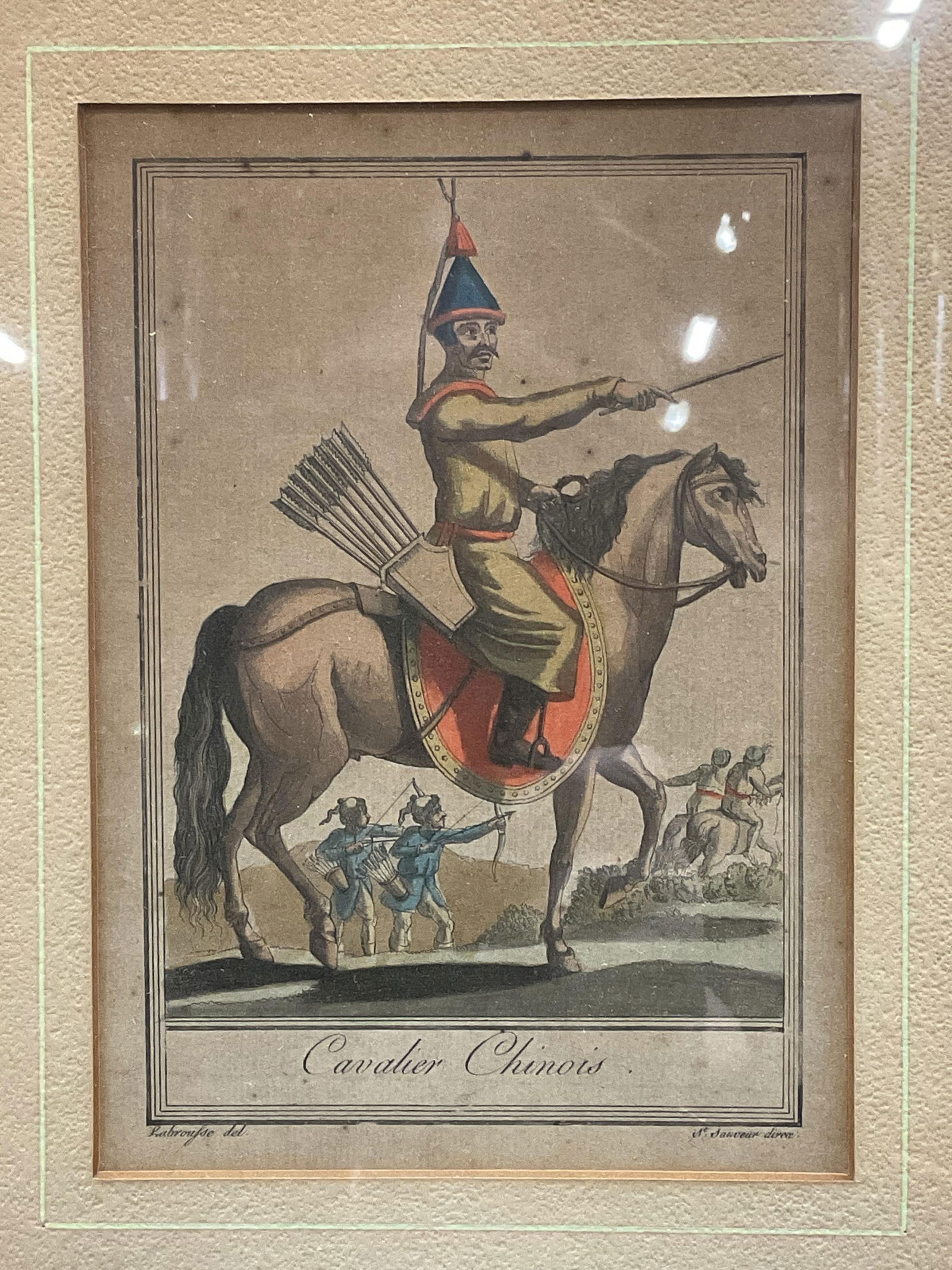 Framed Antq Cavalier Chinois Lithograph (1 of 6)