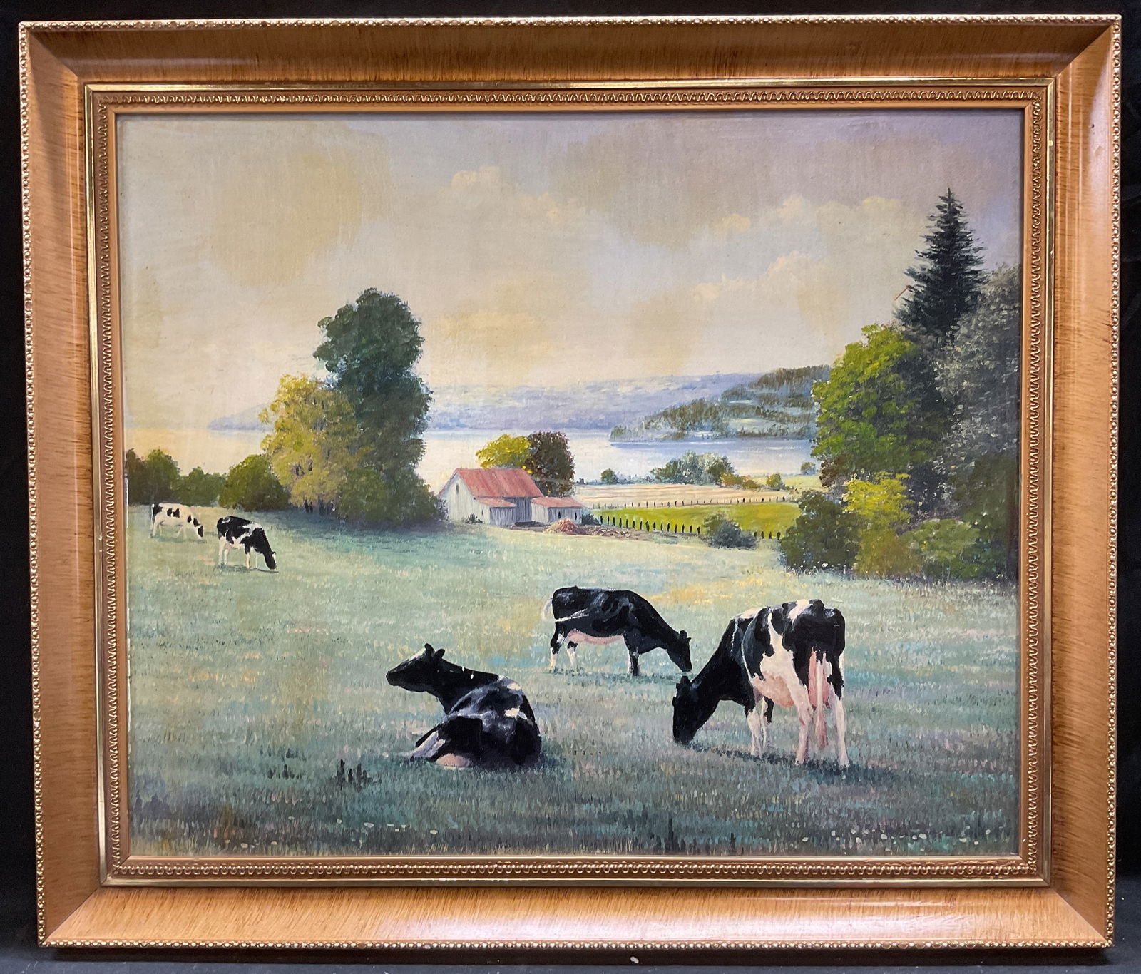 Framed Pastoral Farm Cows Lithograph 28in (1 of 6)