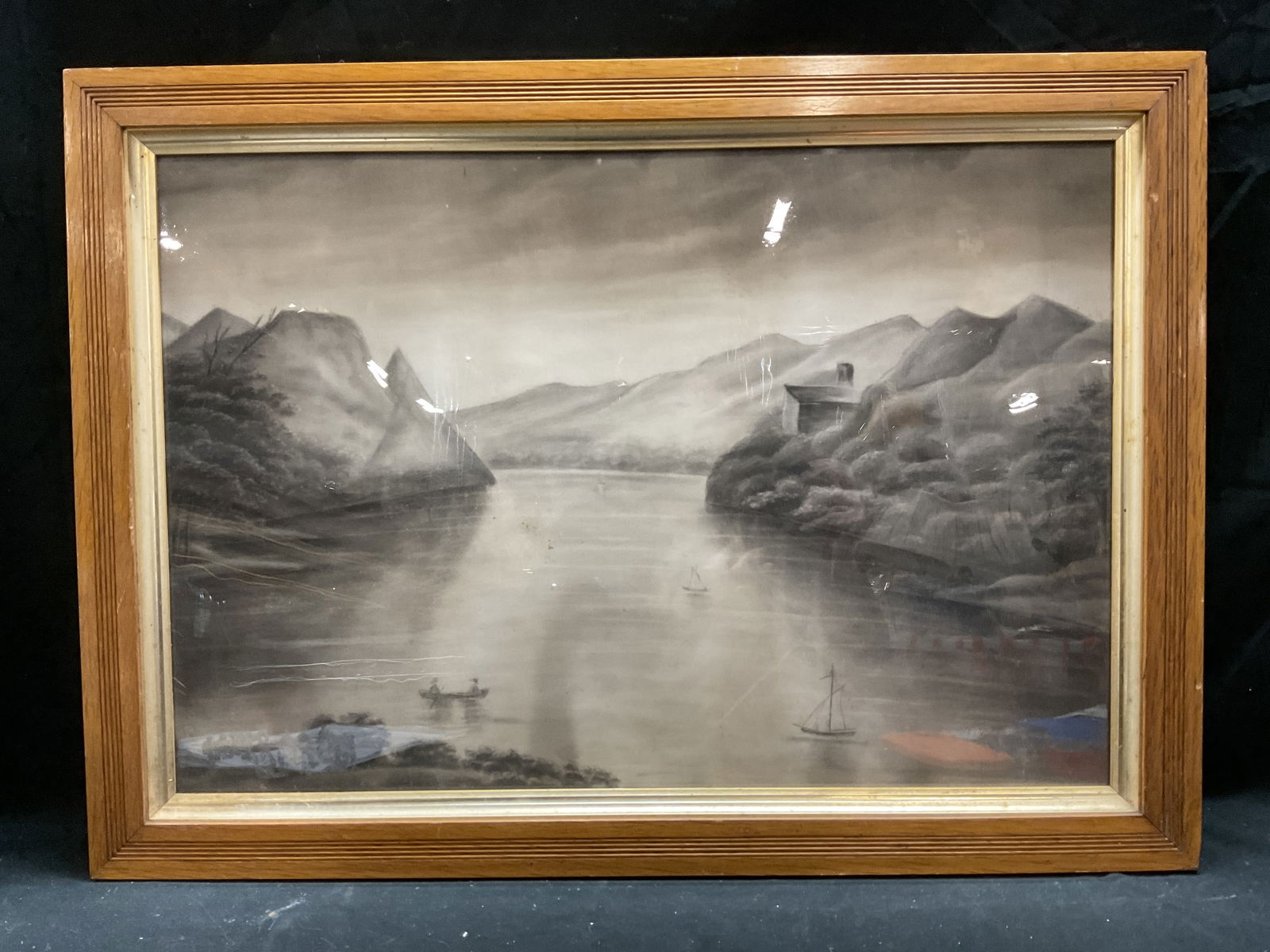 Framed Hudson River Landscape Painting 28.5in (1 of 6)
