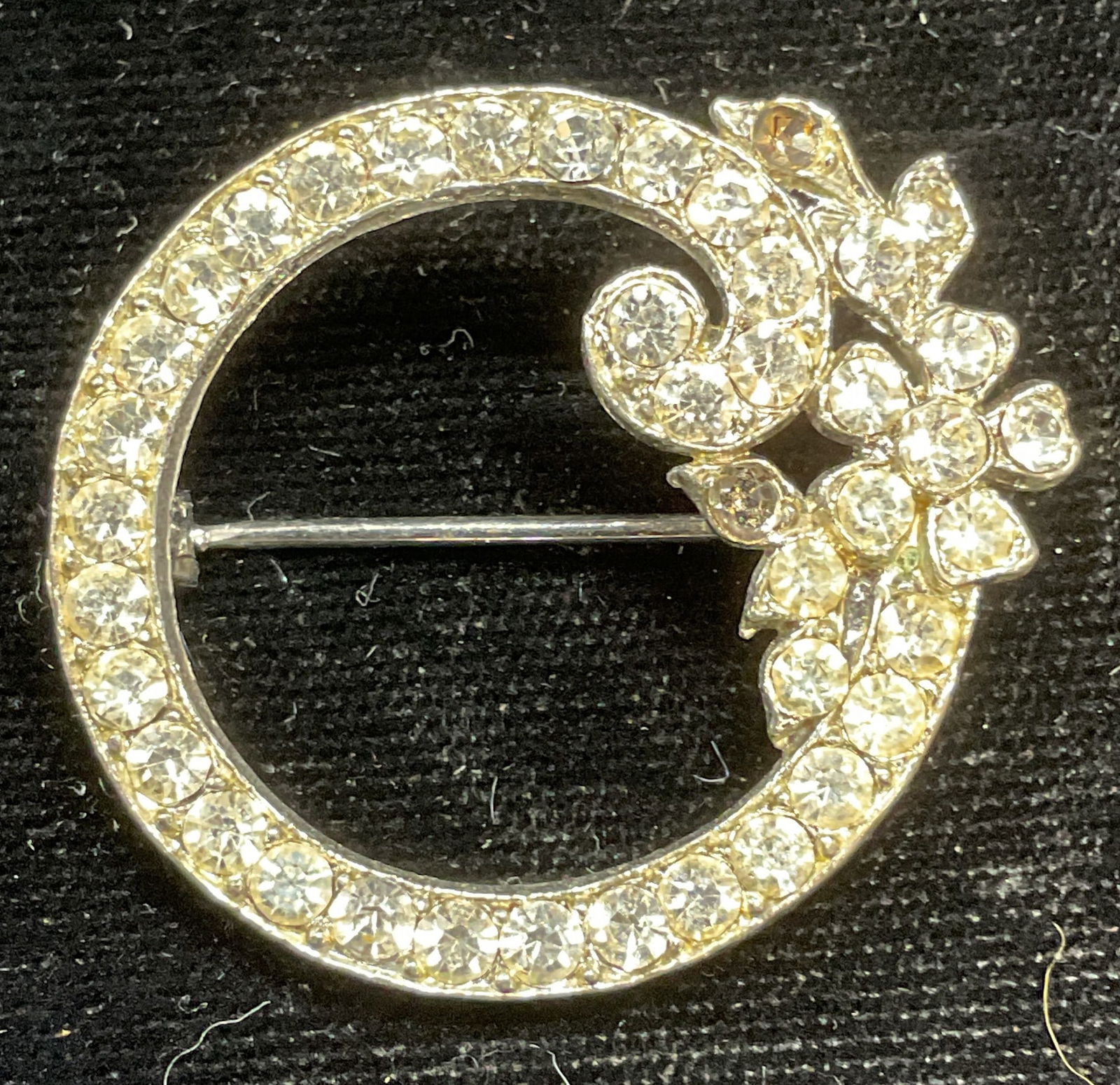 Vintage Silver Tone Open Circle Crystal Brooch (1 of 6)