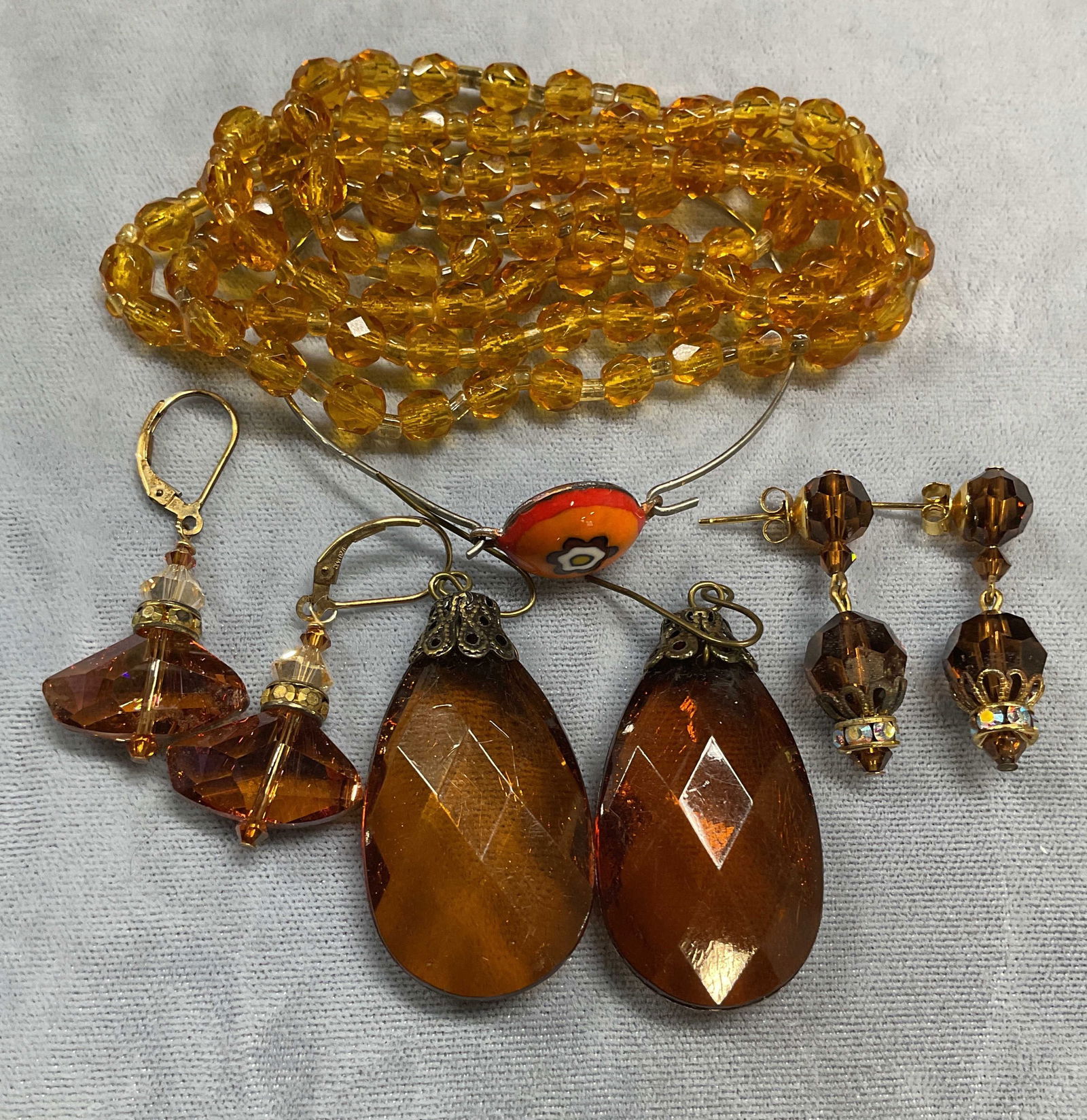 Lot 5 Amber Lucite Crystal Earrings, Necklace + (1 of 6)