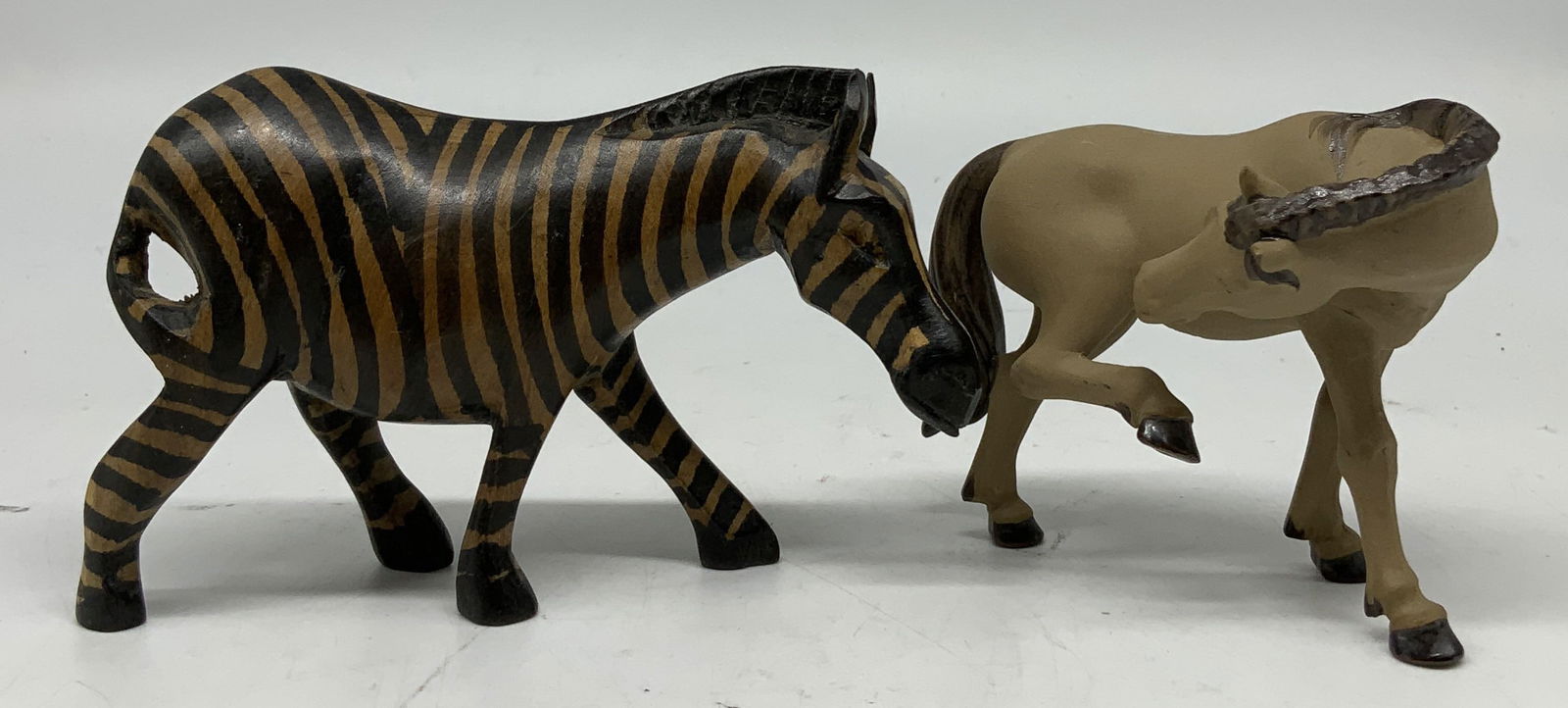 Lot 2 Wooden Zebra & Brown Ceramic Horse Figurine (1 of 6)
