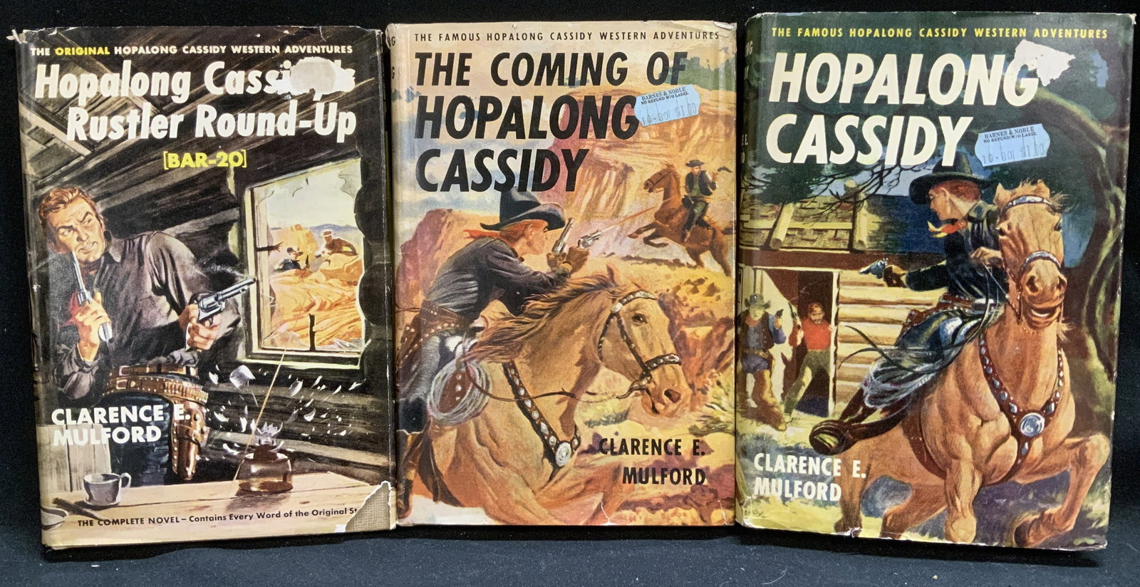 3 Hopalong Cassidy Bks 1900-10s Clarence E MULFORD: Lot includes, Hopalong Cassidys Rustler Round-Up by Clarence E. Mulford (copyright 1907), The Coming of Hopalong Cassidy by Clarence E. Mulford (copyright 1913), Hopalong Cassidy by Clarence E. Mulfor