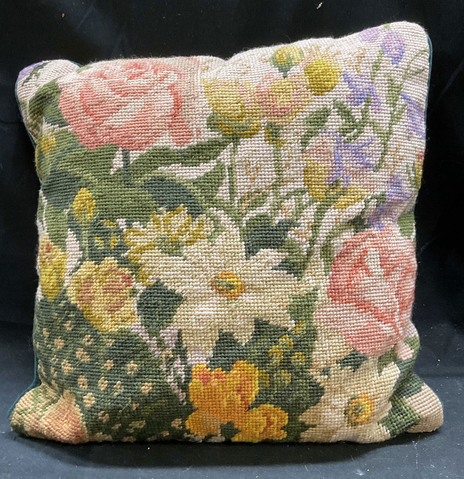 Floral Needlepoint Velvet Throw Pillow (1 of 6)