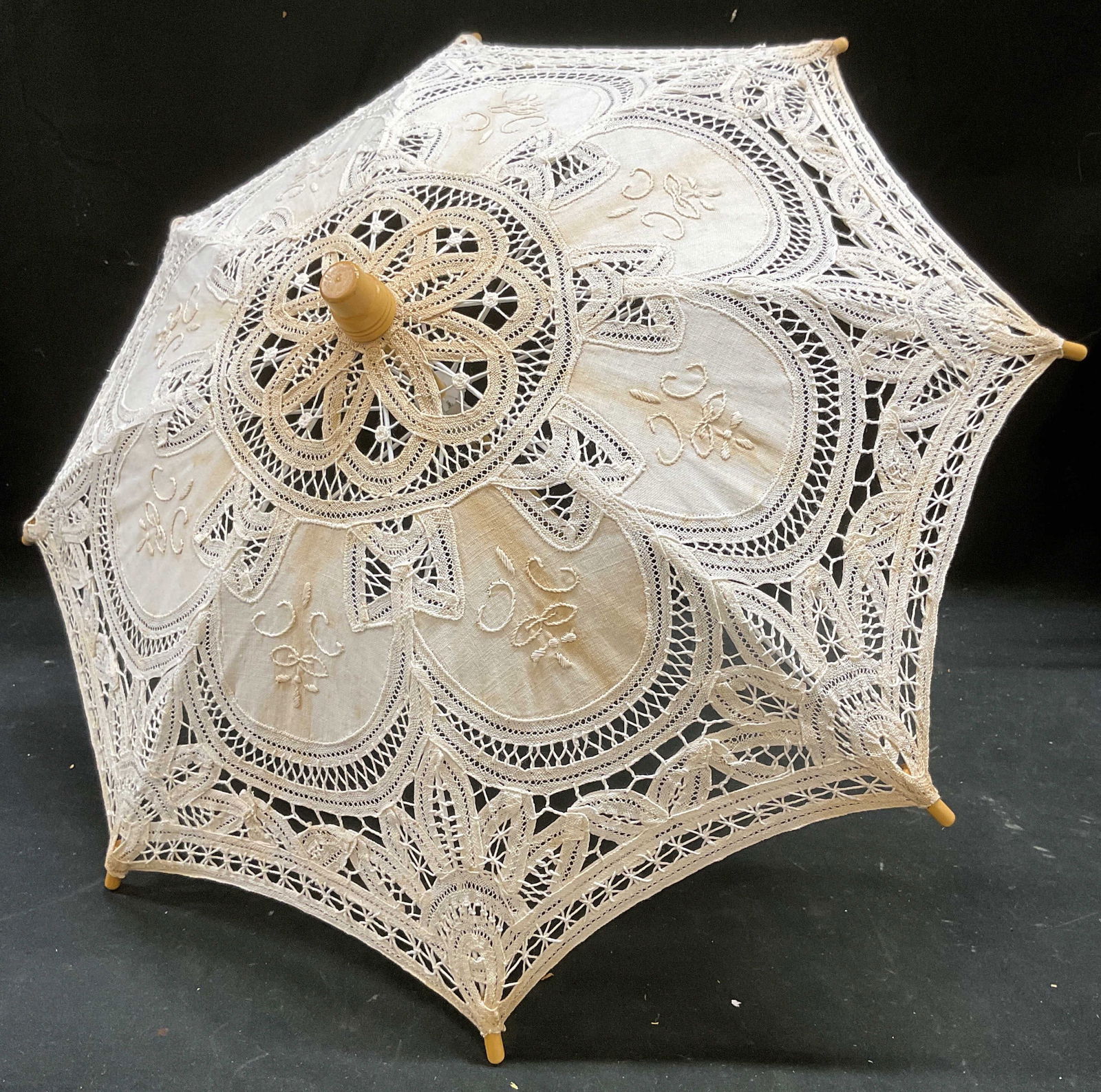 Vintage Wood & White Lace Doll Parasol (1 of 6)