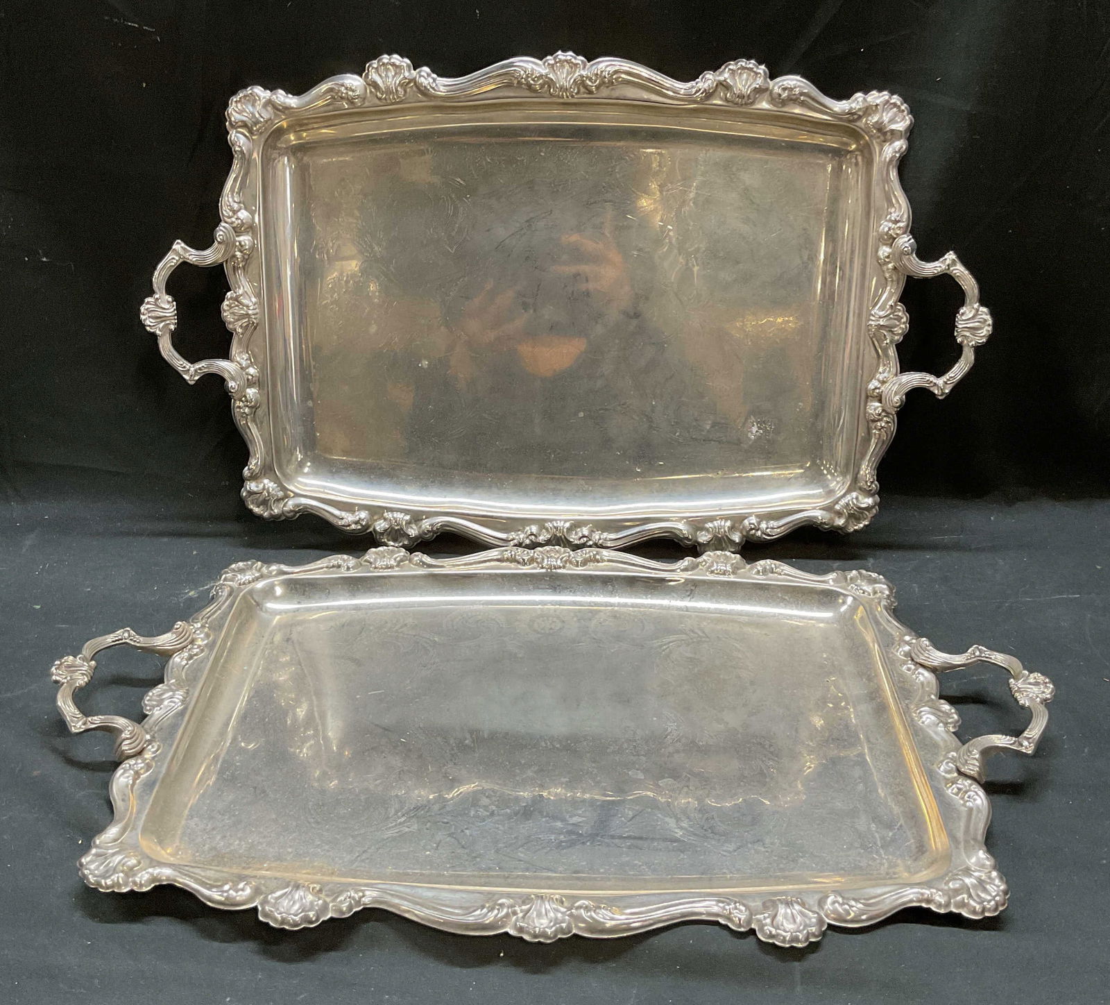 Pair Golden Crown Silver Pl Chased Trays (1 of 10)