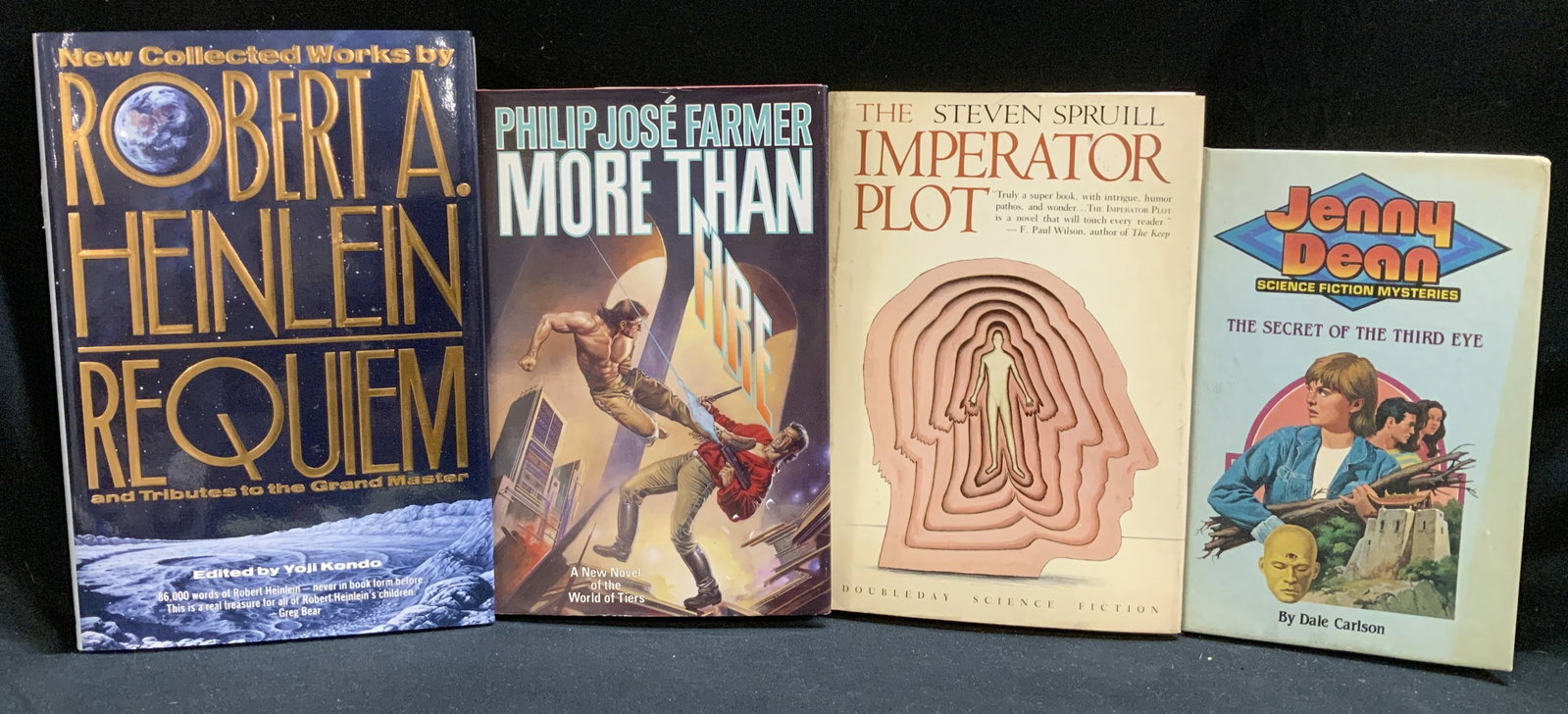 Lot 4 Sci-Fi First Ed Bks 1980-1990s CARLSON+: Lot includes, The Secret of the Third Eye by Dale Carlson, illustrated by Suzanne Richardson. (1983 appears to be first edition), The Imperator Plot by Steven Spruill (1983 first edition), More Than F