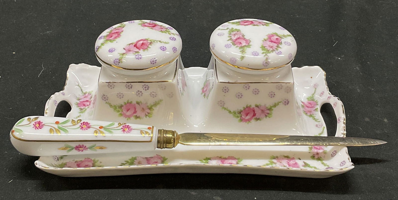 SGND Limoges France Porcelain Desk Set (1 of 12)