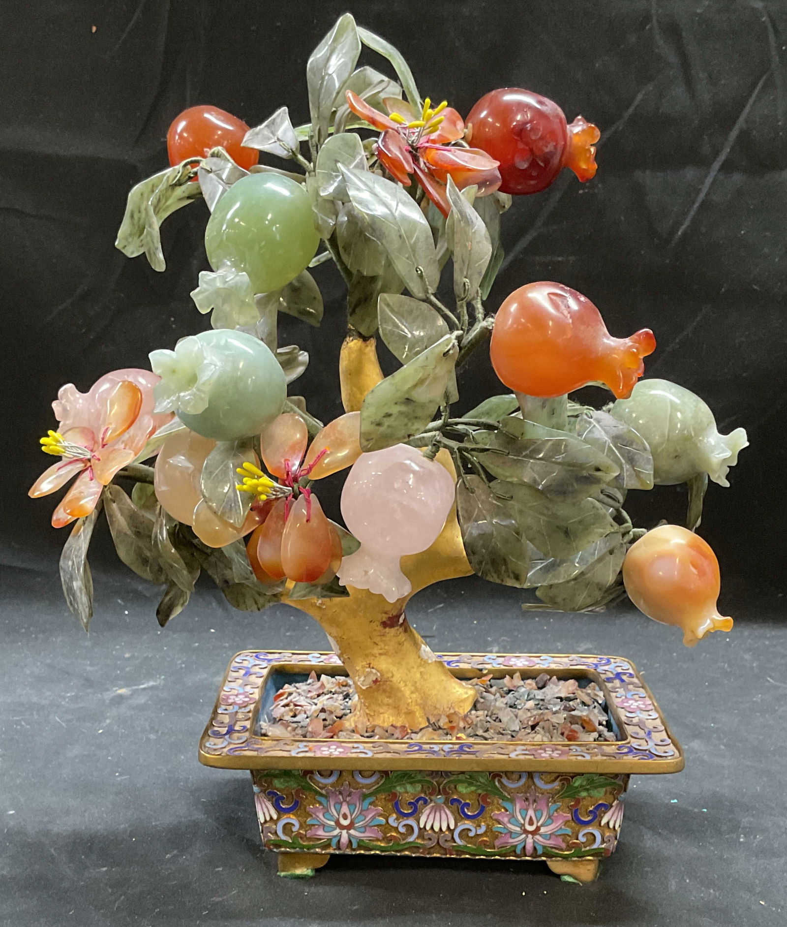 Semiprecious Gemstone Tree, Cloisonne Pot (1 of 6)
