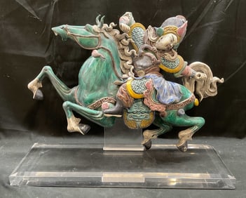 Chinese Horse & Rider Ceramic Roof Tile