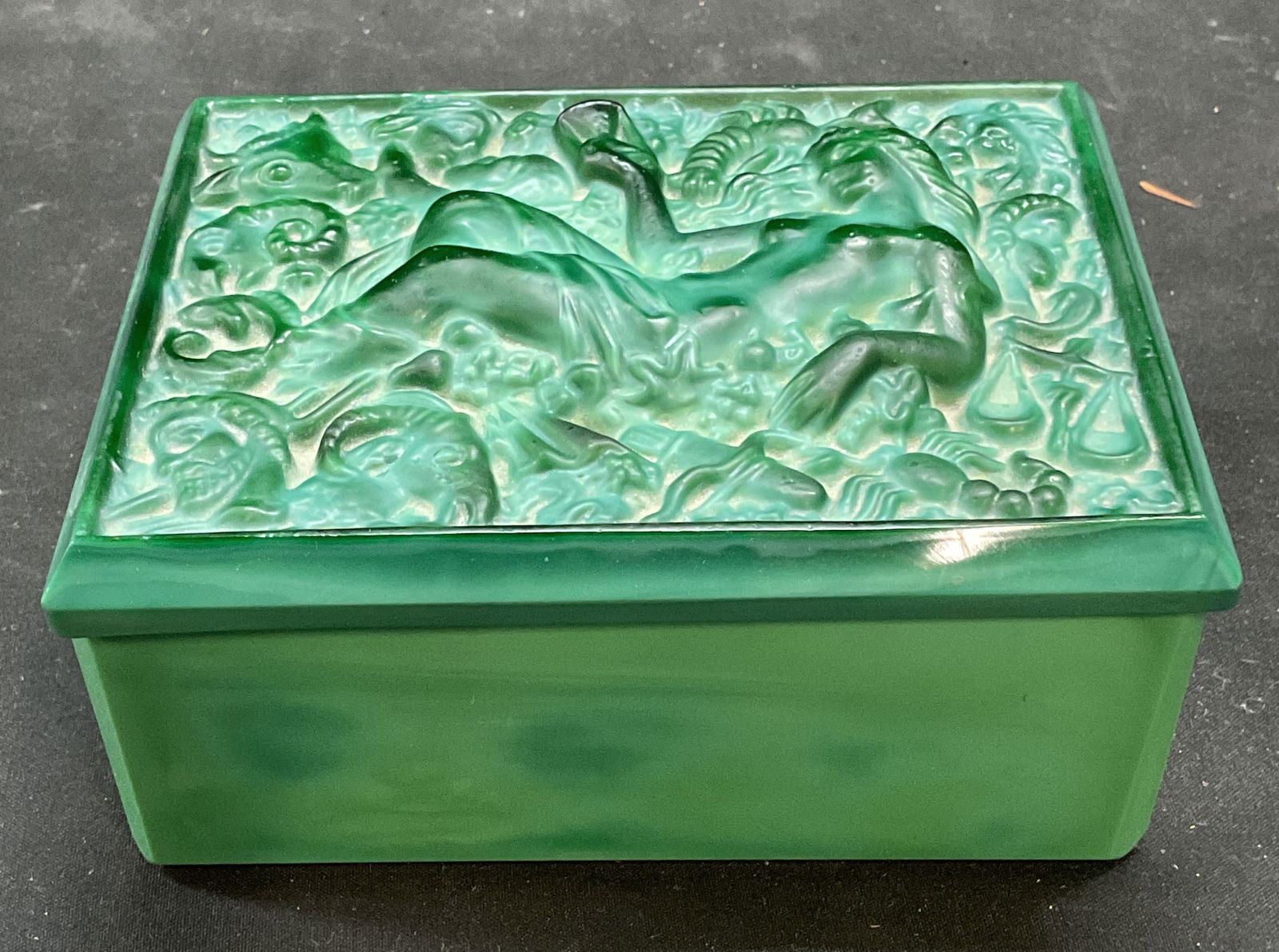 Lalique Malachite Glass Zodiac Jewelry Box (1 of 6)
