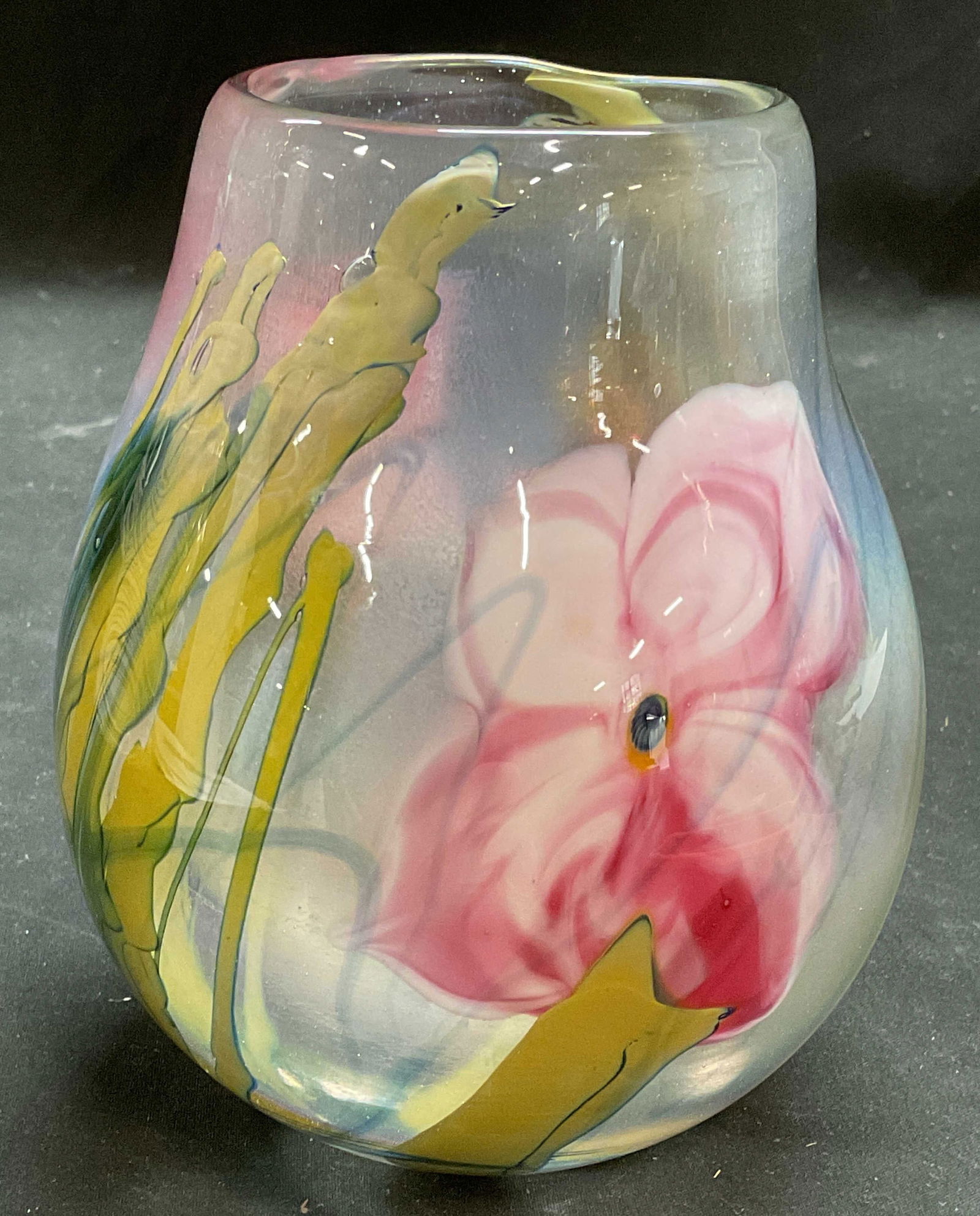 Signed Iridescent Art Glass Flower Vase (1 of 6)