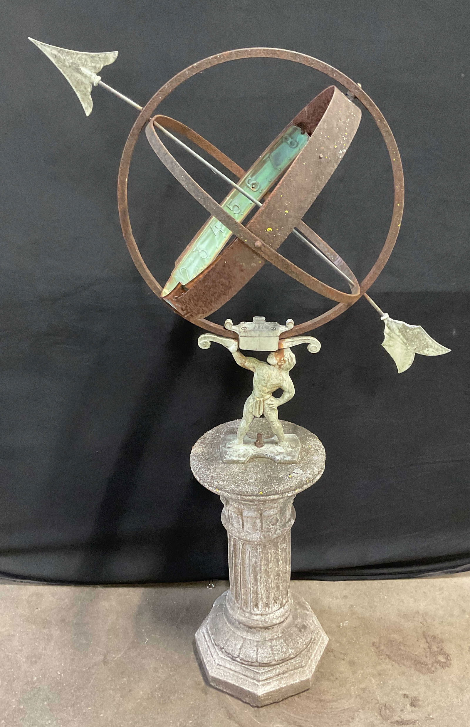 Vtg Iron Armillary Sphere with Pedestal 47.5in (1 of 7)