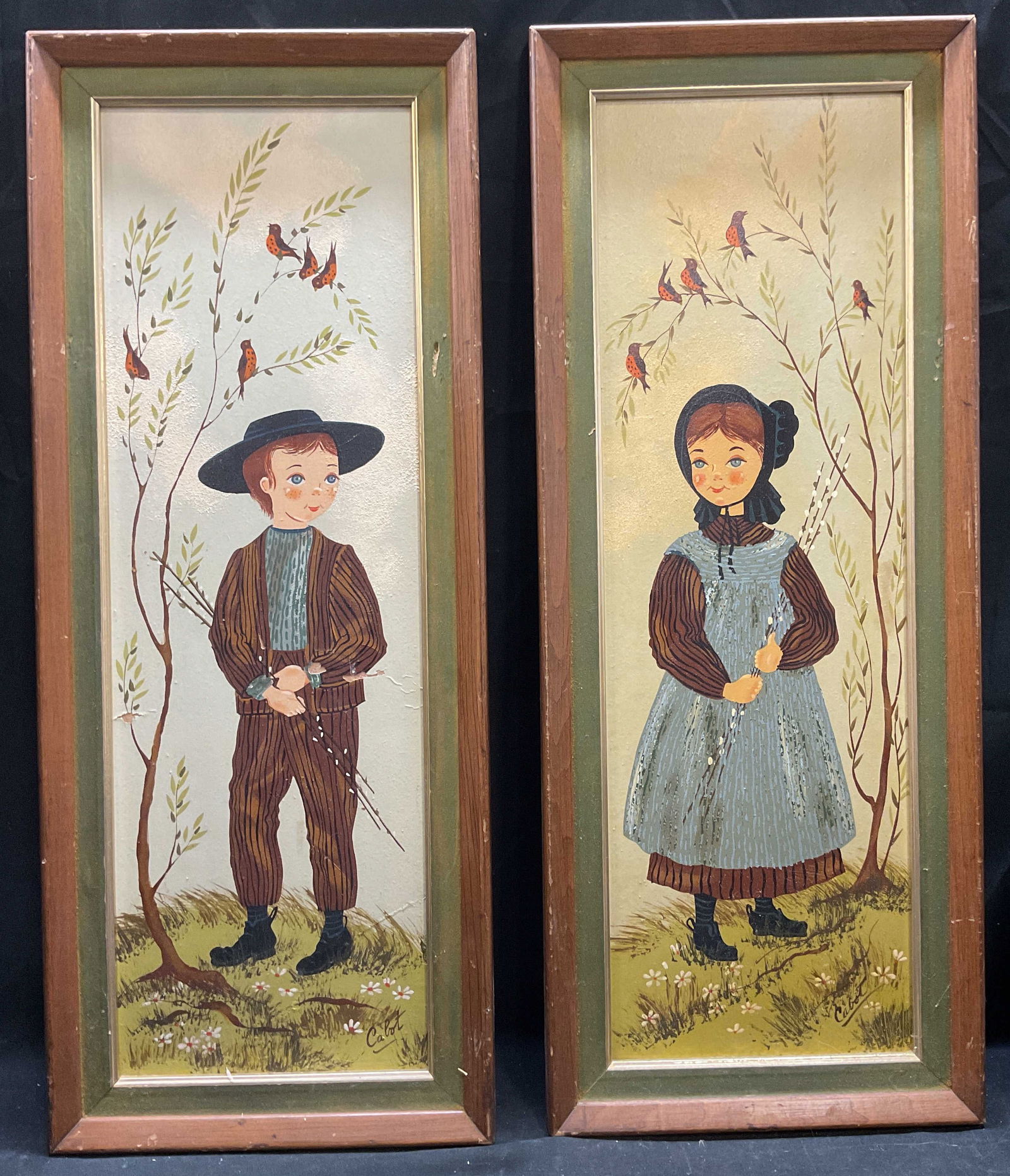 Pair Sgn Lola Cabot Boy & Girl Oil Paintings 26in (1 of 6)