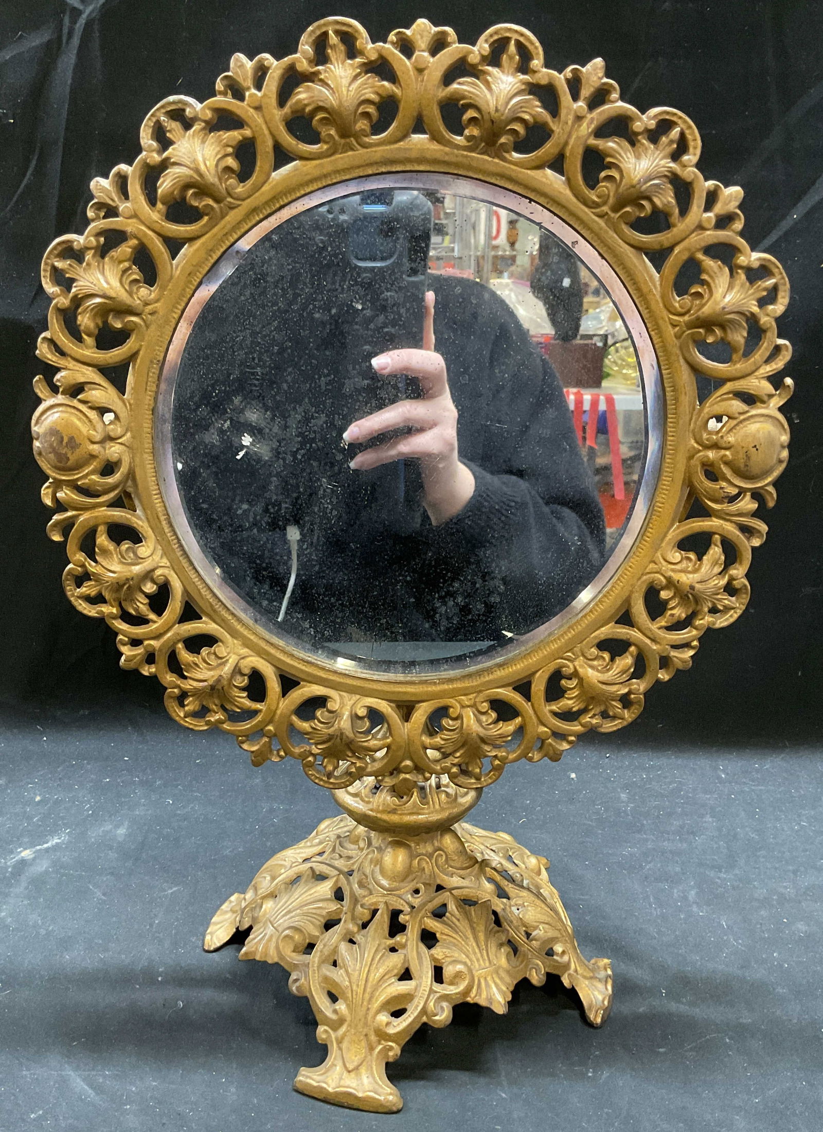 Antique Gilt Iron Standing Footed Vanity Mirror (1 of 8)