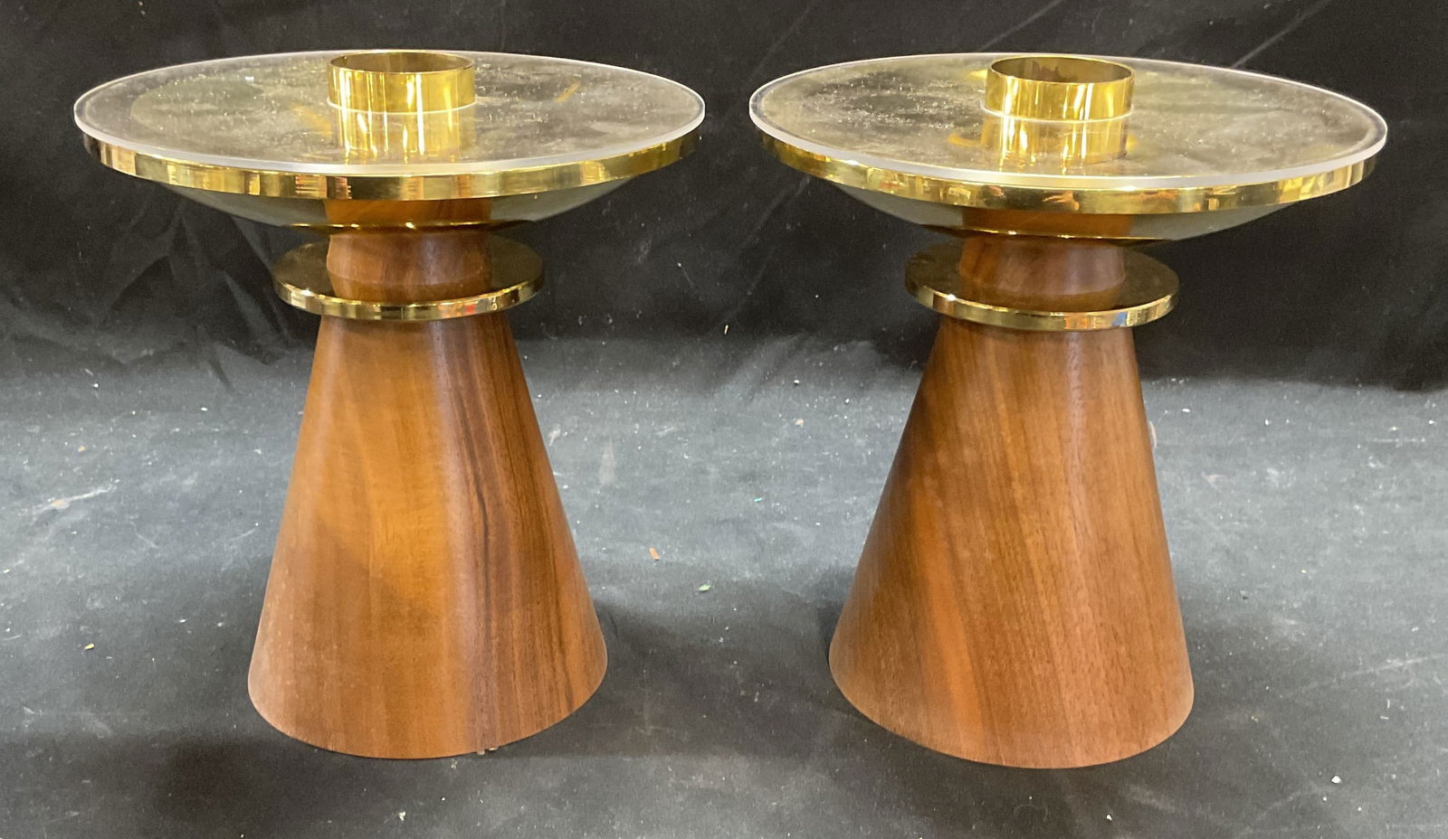 Pair MCM Teak & Brass Candle Holders (1 of 6)