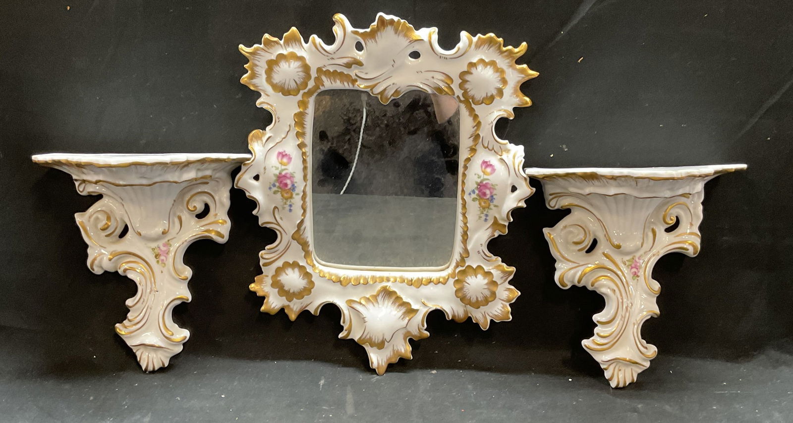 Set 3 Work Of Art Porcelain Mirror & Sconces Italy (1 of 8)