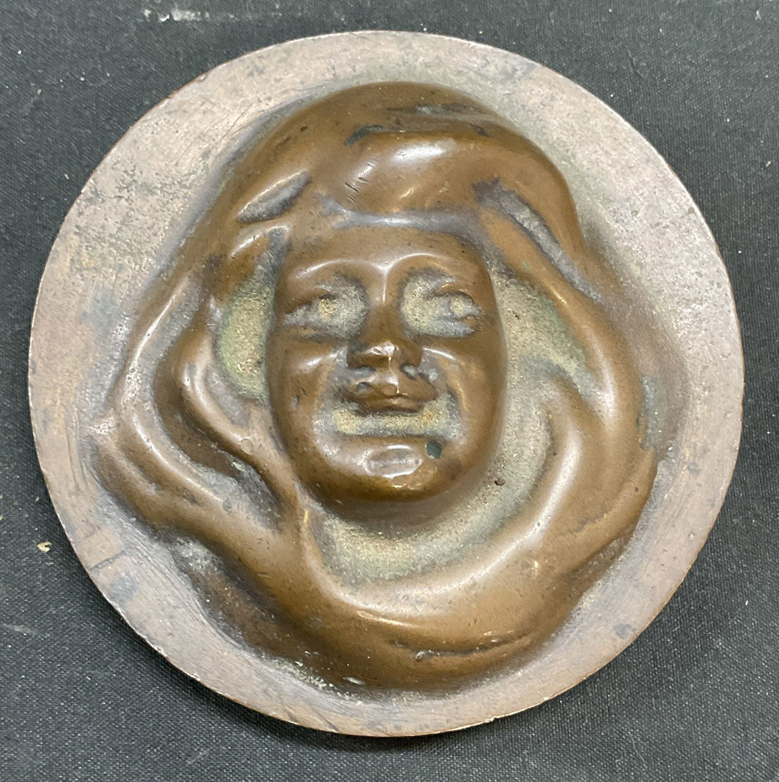 Antique Bronze Art Nouveau Woman Head Plaque (1 of 6)