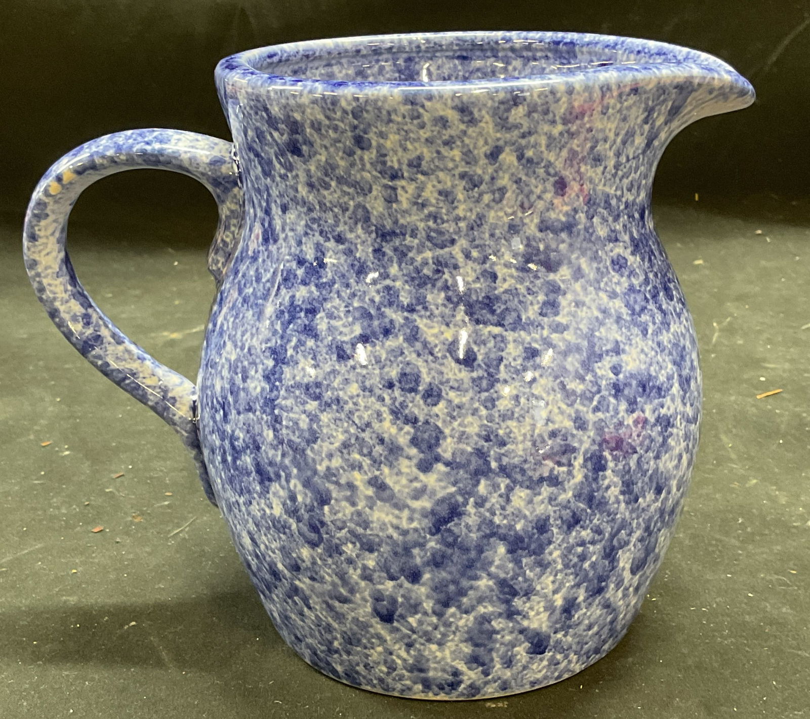 Vintage Blue Spongeware Ceramic Pitcher (1 of 6)