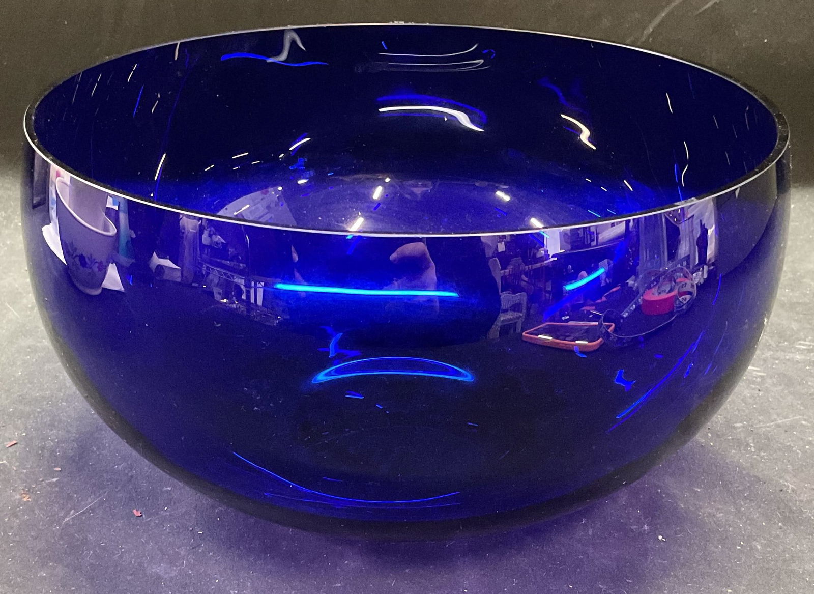 Cobalt Blue Art Glass Bowl: Cobalt blue Art glass bowl. Measures approx 9.5 x 5.25 inches. Some scratching. Art glass bowl, cobalt blue bowl, tableware, table decor, table accessories, homewares, home decor, home accessories, 10